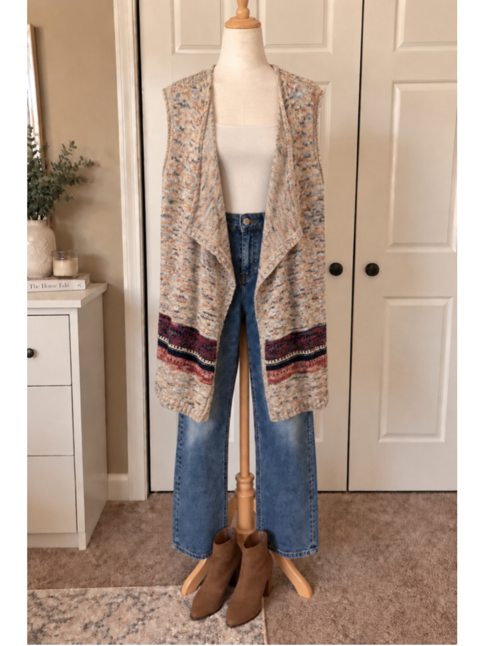 Sonoma Long Sleeveless Cardigan Sweater Vest Boho Fall Size L - Picture 6 of 6